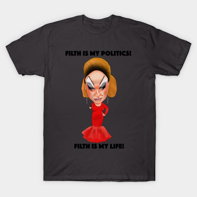 Divine Inspired Illustration Pink Flamingos Filth is My Life T-Shirt by MelancholyDolly